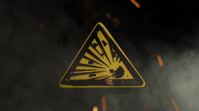Exploding Bomb sign over a smoky background