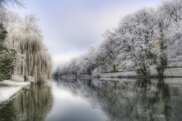 Obraz na płótnie Canvas Winter Landscape in the City of Heilbronn am Neckar in Germany, Europe