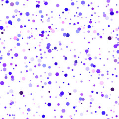 Seamless vector chaotic dots elements pattern. Abstract purple hexagon spots on white background. 10 eps. For design, fabric, textile, banner, cover.