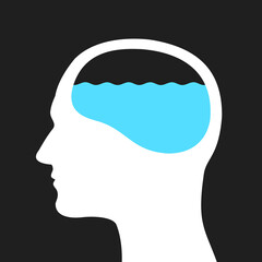 Hydrocephalus - water and fluid liquid in the silhouette of head. Brain as dissolved and melt substance. Vector illustration.