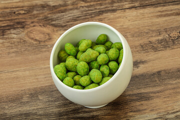 Spicy wasabi peanuts in the bowl