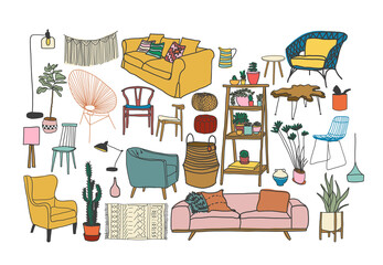 furniture set vector illustration. interior design elements.