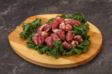 Raw chicken hearts for cooking