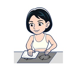 Young woman in green work clothes