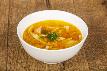 Chicken soup with noodles and meat
