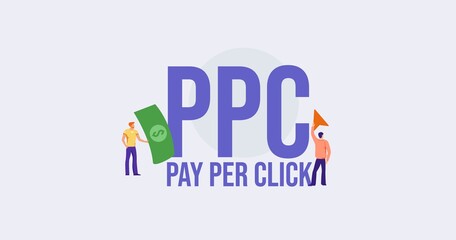 PPC Pay per click. Business investment strategy payment by cash and credit card social media marketing technologies informational online reference for advertising and user support promotional vector.