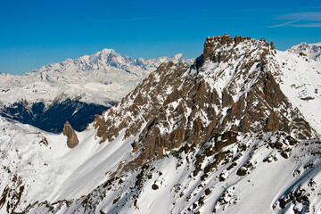 Mont Blanc from Mont Vallon in Meribel Mottaret 3 Valleys ski area French Alps France
