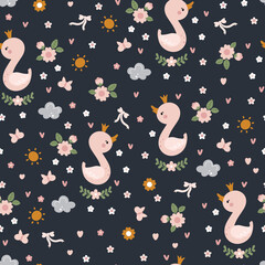 Cute childish background with swans © rosypatterns