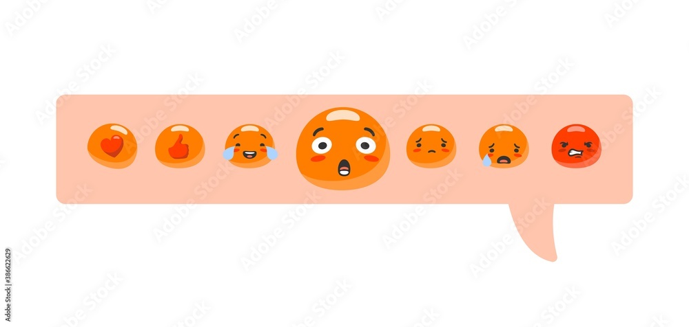 Poster emoji mood comments. online answer line in messenger of characters red like with heart joyful and sa