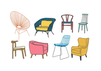 chairs collection vector illustration