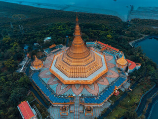 The Global Vipassana Pagoda is a Meditation Dome Hall with a capacity to seat around 8,000 Vipassana meditators near Gorai, North-west of Mumbai, Maharashtra, India. - obrazy, fototapety, plakaty