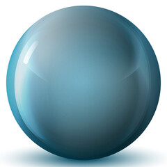 Glass blue ball or precious pearl. Glossy realistic ball, 3D abstract vector illustration highlighted on a white background. Big metal bubble with shadow.