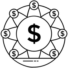 
A wheel of dollars revolving around the concept of budget spending icon 
