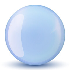 Glass blue ball or precious pearl. Glossy realistic ball, 3D abstract vector illustration highlighted on a white background. Big metal bubble with shadow.