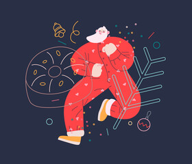 Dancing Santa - Christmas and New Year party - modern flat vector concept illustration of cheerful Santa Claus dancing wearing pajamas