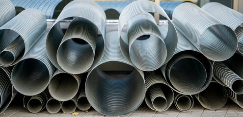 ventilation pipes are stacked. Ventilation texture, background. Ventilation system.