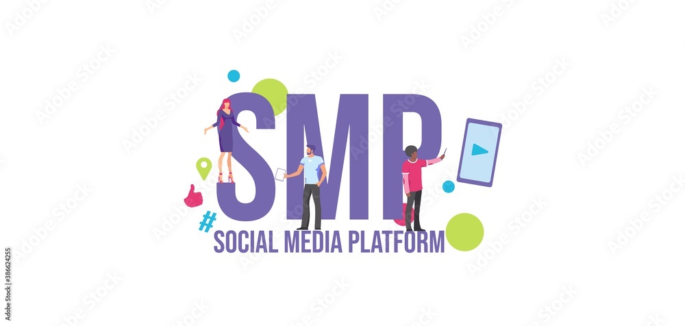 Poster smp social media platform. communication media marketing promotional technologies informational onli