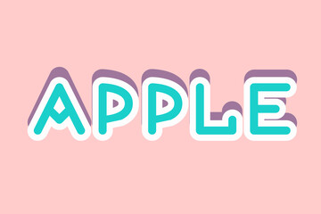 The word Apple for banners is isolated on a colored background. Lettering with shadow in soft colors. Vector illustration in a simple flat style..