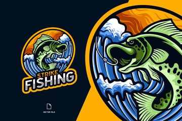 fish fishing mascot esport logo illustration for sports game team character