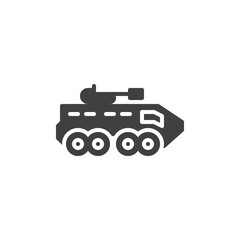 Armored tank vector icon. filled flat sign for mobile concept and web design. Military Tank glyph icon. Symbol, logo illustration. Vector graphics