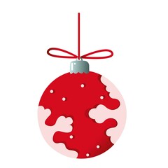 Christmas illustration of tree toy red color with snowflake. Vector illustration on white background