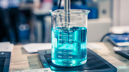 Experiment Blue Solution In Science Laboratory 