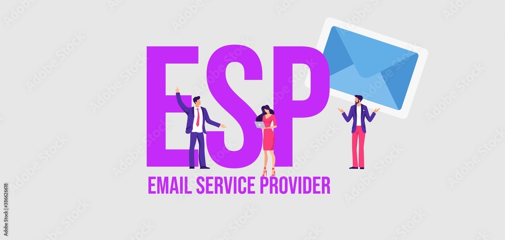 Poster esp email service provider. communication social media marketing technologies informational online r