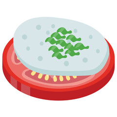 
Slices of tomato and radish with coriander sprinkling, icon for fresh vegetables  
