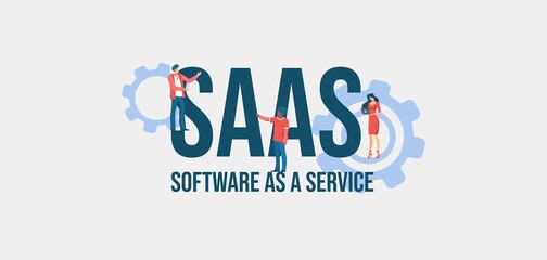 SAAS Software as a service. Informational online communication social media marketing technologies promotional email messages and web video reference for advertising and user support vector.