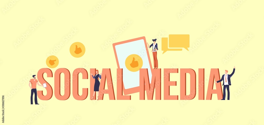 Poster social media concept. communication informational technologies online reference for marketing advert