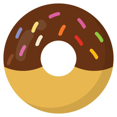 
A cake with hole, dipped in chocolate and some sprinkles over it, icon for donut 
