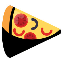 
Slice of oven baked spicy pizza with tomatoes, olives and pepper on crust, this is pizza slice icon 
