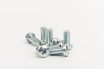 metal steel bolts isolated on white background