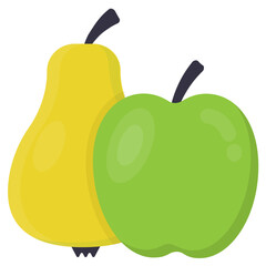 
Apple and pear tomato together in an icon denoting healthy fruits 
