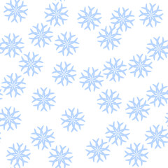 Seamless vector 10 eps snowflakes pattern. Chaotic snowflake elements blue background. For design, fabric, textile, web, wrapping.