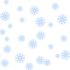 Seamless vector 10 eps snowflakes pattern. Chaotic snowflake elements blue background. For design, fabric, textile, web, wrapping.