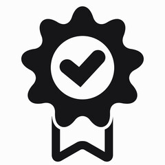 Medal and OK icon. Guarantee illustration. Winner icon. Approval label. Reward. Vector icon.