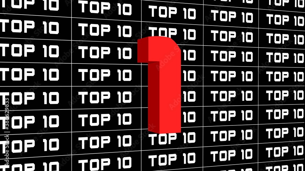 Poster abstract graphic 3d illustration - digits of the top 10 in changing colors - single shown number 1 -