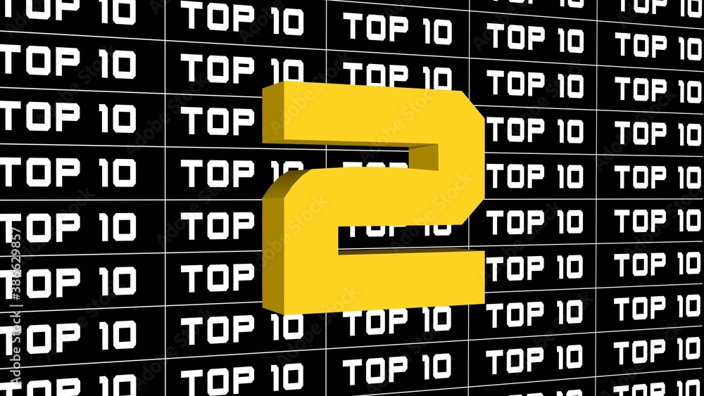 Poster abstract graphic 3d illustration - digits of the top 10 in changing colors - single shown number 2 -