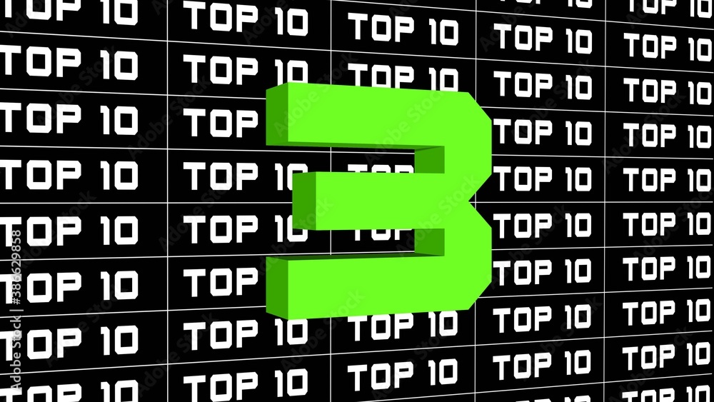 Poster abstract graphic 3d illustration - digits of the top 10 in changing colors - single shown number 3 -