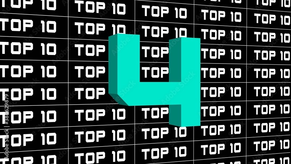 Poster abstract graphic 3d illustration - digits of the top 10 in changing colors - single shown number 4 -