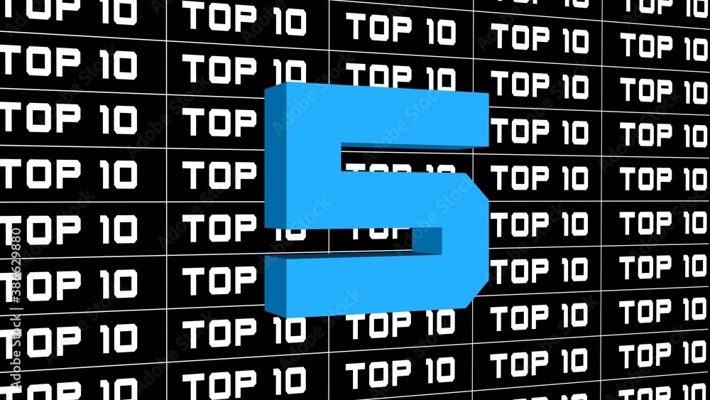 Poster abstract graphic 3d illustration - digits of the top 10 in changing colors - single shown number 5 -