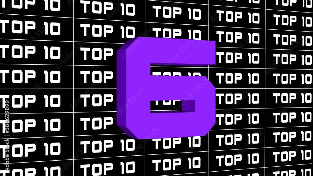Poster abstract graphic 3d illustration - digits of the top 10 in changing colors - single shown number 6 -