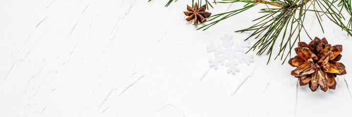 Fresh pine branches and pine cones for Christmas or New Year concept