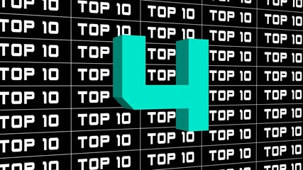 Fototapeta premium Abstract graphic 3D illustration - digits of the top 10 in changing colors - single shown number 4 - repeated TOP 10 lettering in white color arranged on black background
