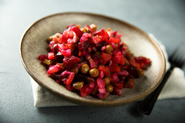 Traditional vinaigrette salad with beetroot