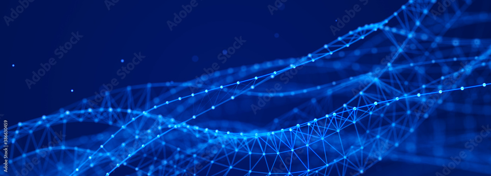 Poster Big data visualization. Abstract technology background. Digital code. Futuristic dots background. 3d