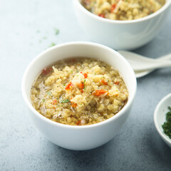 Healthy homemade lentil soup with vegetables