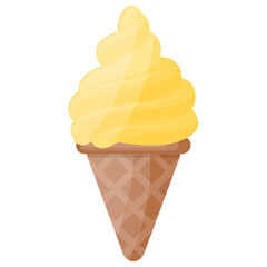 
Yellow frozen ice cream on a cone giving the concept of mango ice cream 

