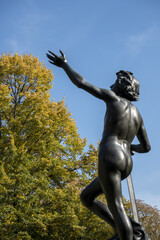 David and Goliath sculpture placed in Parc des Bastions in Geneva